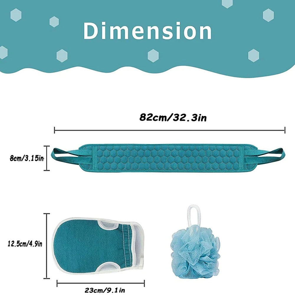 3-Piece Complete Exfoliation Spa Set: Back Scrubber, Mitt &  Poofy
