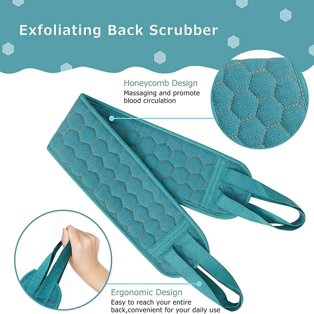 3-Piece Complete Exfoliation Spa Set: Back Scrubber, Mitt &  Poofy