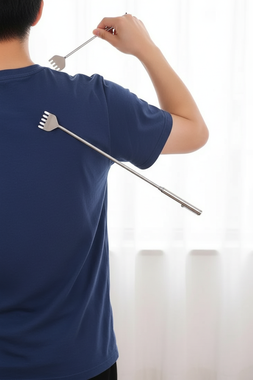 Extendable back scratcher in use - better framing