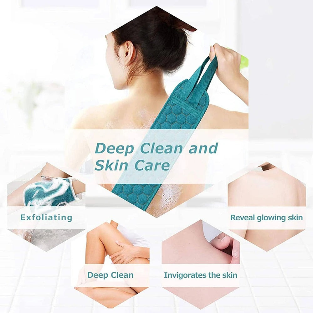 3-Piece Complete Exfoliation Spa Set: Back Scrubber, Mitt &  Poofy