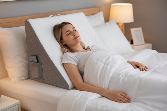 Versatile wedge pillow with person sleeping